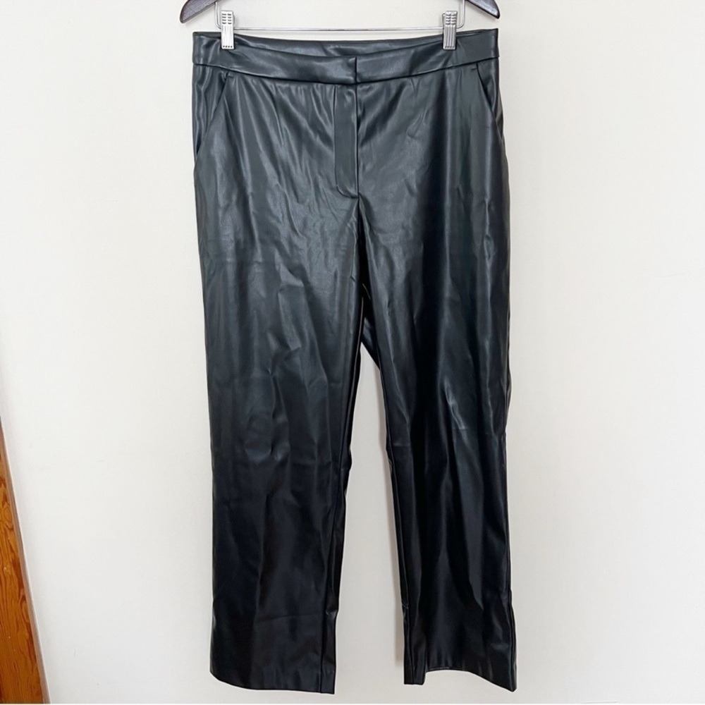 Alexia Admor Black Faux Leather Wide Leg Trouser Pants Size 12 Formal Dressy